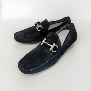 $695 Salvatore Ferragamo Parigi Blue Suede Gancini Driver Mocassin 10 D